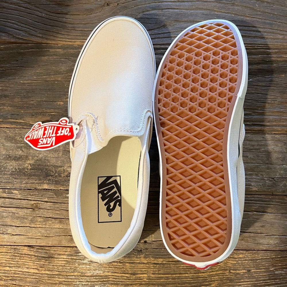 NWT vans birch/true white slip ons